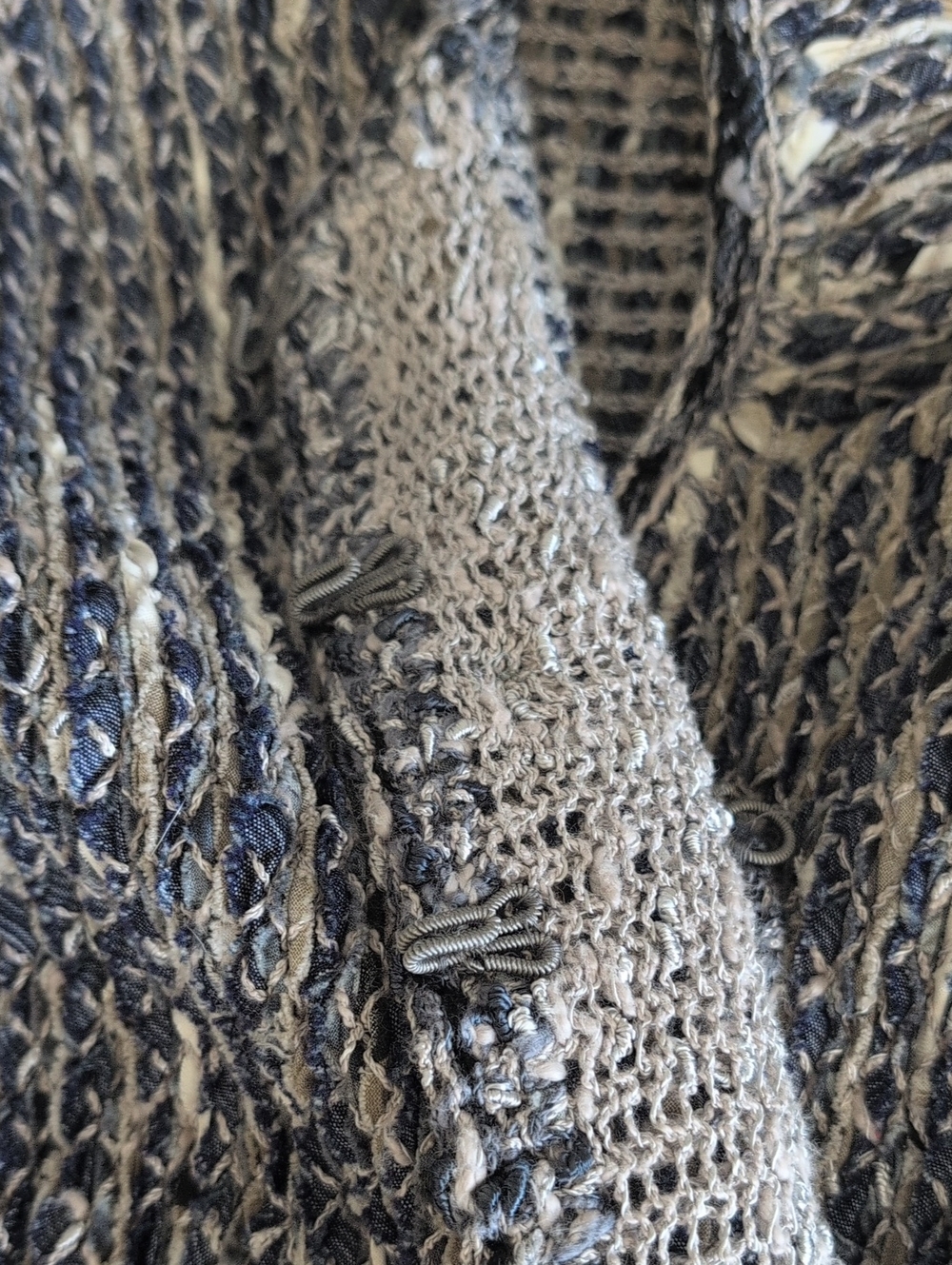 Estelle Womens Blue & Cream Textured Knit Tweed Cardigan Blazer Medium - Picture 10 of 12